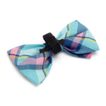 Aqua/Navy Plaid Bow Tie